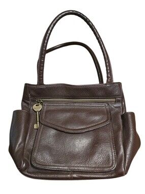 Vintage FOSSIL 90s Brown Pebbled Leather Satchel Mini Handbag